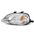 Auto Dynasty Factory Style Halogen Headlight Lamp Compatible With Honda Civic 1999-2000 Driver Left Side Chrome Housing Amber