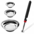 Glarks 4pcs Magnetic Tool Trays Withic Pickup Set 3 4 6 Round Magnet Bowls Tools Parts Tray Holder And 10 Lb Telescoping Magnet 