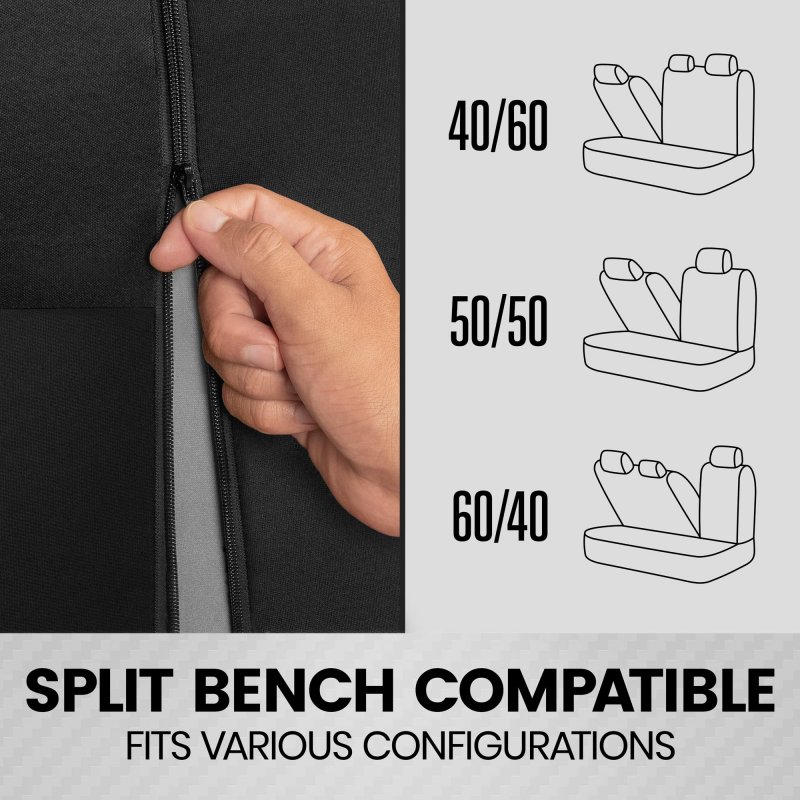 Polypro Car Seat Covers Full Set In Solid Black Universal Fit For Auto Truck Van Suv Front And Rear Split Bench Protectors