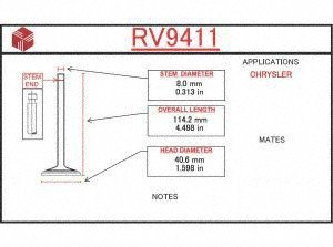 Itm Engine Components Rv9411 Intake Valve