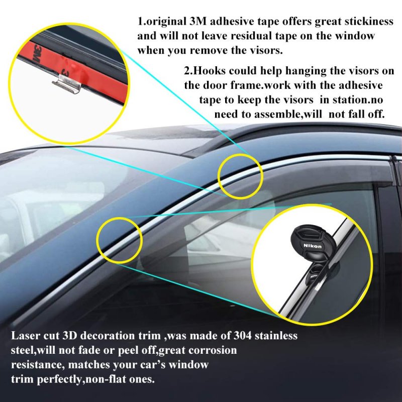 Vesul Tape On Window Wind Deflector Rain Guard For Honda Fit 2021 Polycarbonate Visor Shield Cover With 304 Stainless Steel