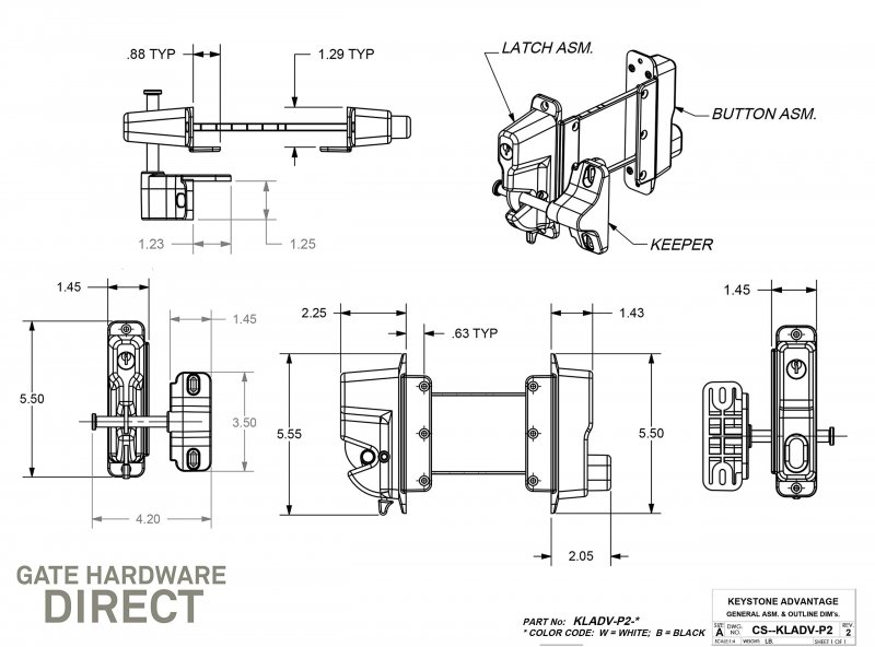 Keystone Black Zinc Diecast Metal Key Lockable 2 Sided Gate Latch Keyed Alike For Vinyl Wood Or Gates Kladv-m2-bk-ka