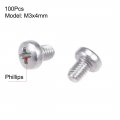 Uxcell M3x4mm Machine Screws Pan Phillips Cross Head Screw 304 Stainless Steel Fasteners Bolts 100pcs