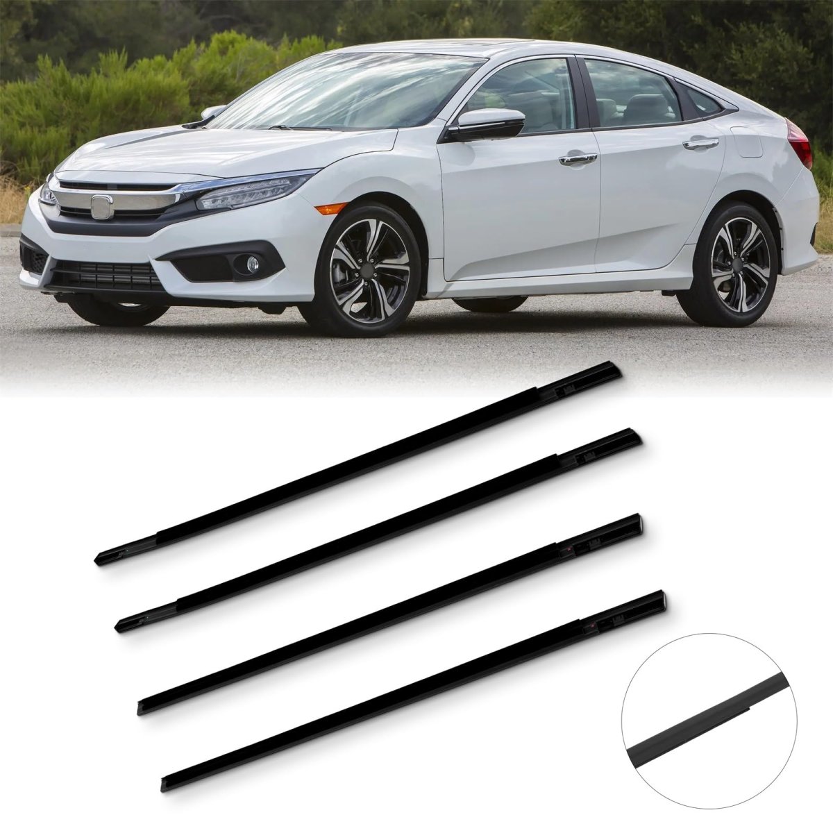 4pcs Car Outer Door Window Molding Trim Weatherstrip Seal For 2016-2021 Honda Civic 4 Sedan Replace 72450-tea-t01 72410-tea-t01