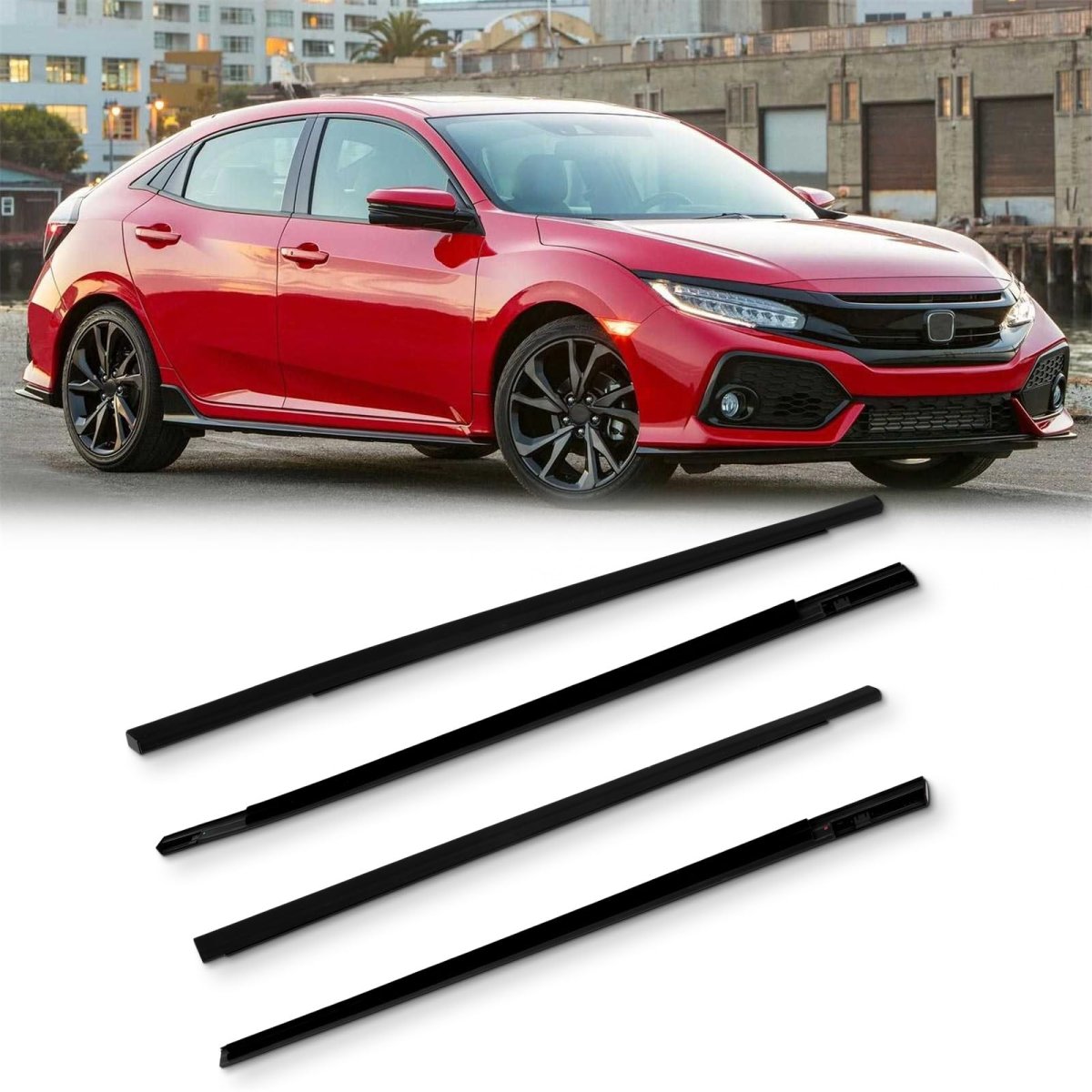 4pcs Car Outer Door Window Molding Trim Weatherstrip Seal For 2016-2021 Honda Civic 4 Sedan Replace 72450-tea-t01 72410-tea-t01