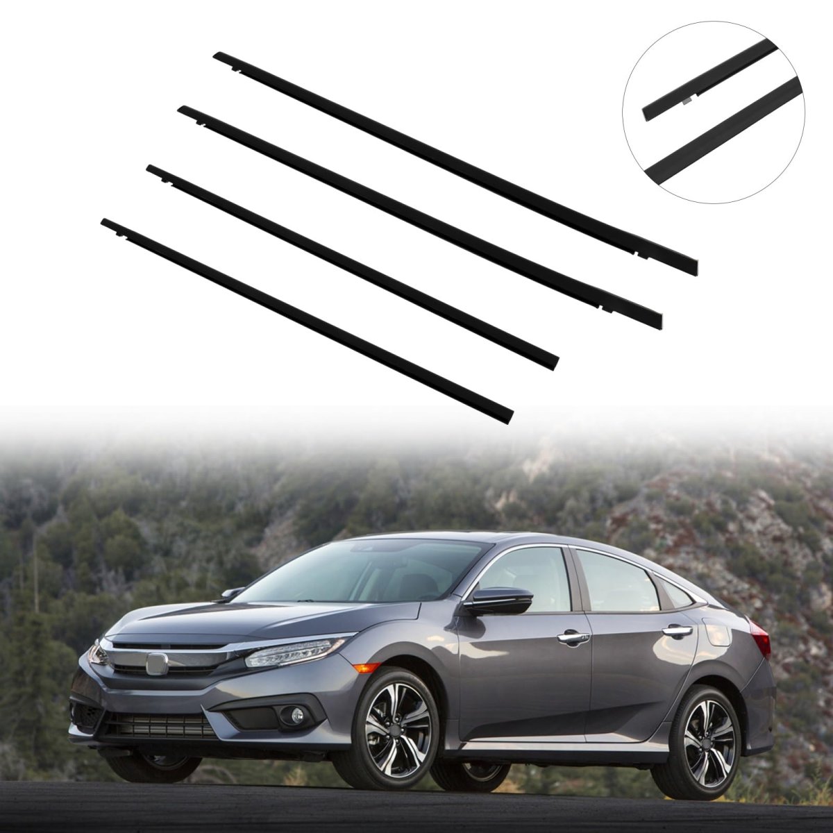 4pcs Car Outer Door Window Molding Trim Weatherstrip Seal For 2016-2021 Honda Civic 4 Sedan Replace 72450-tea-t01 72410-tea-t01