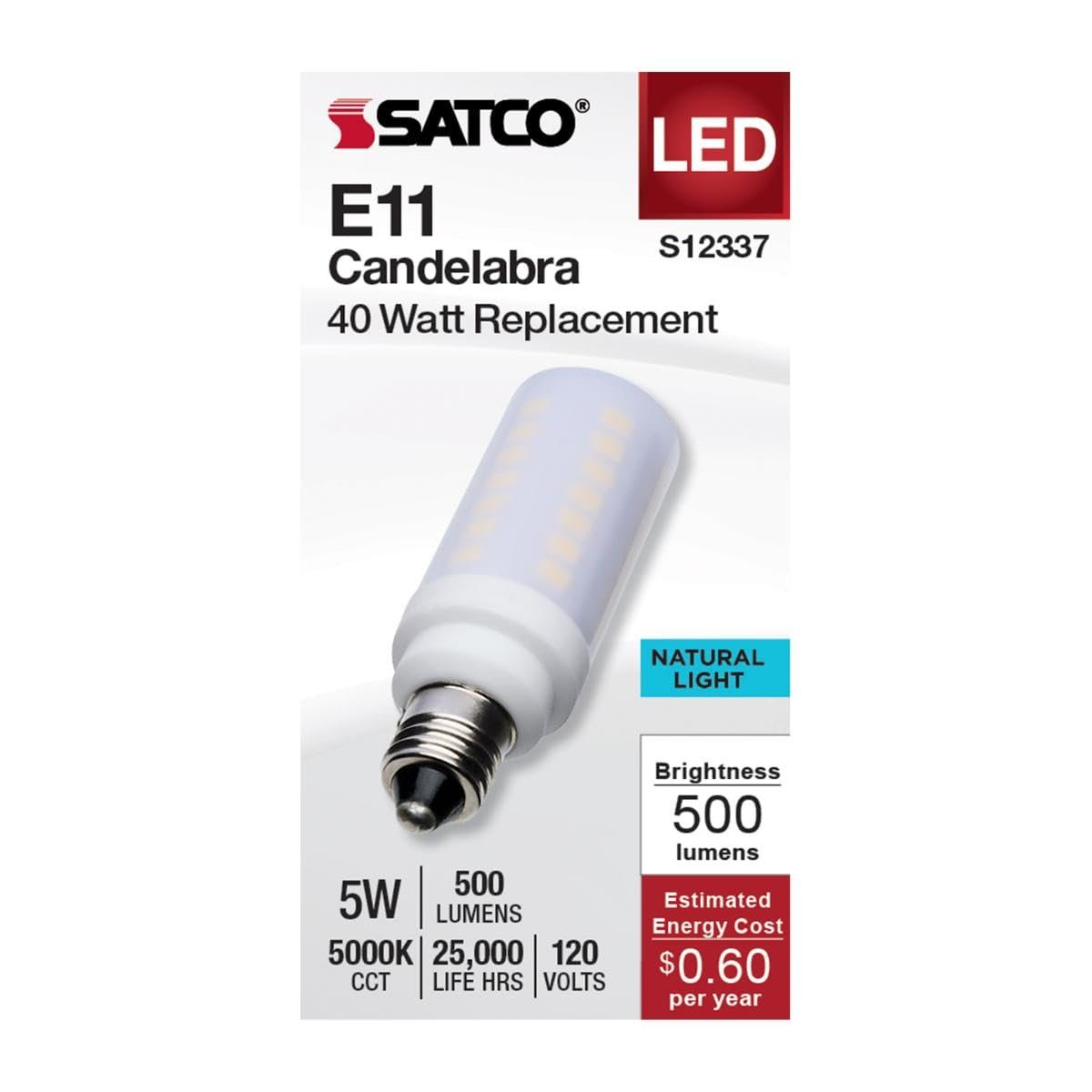 Satco 5w T6 Led Mini Candelabra Bulb Frost Finish 5000k Natural Light 120 Volt Residential Commercial Indoor Enclosed Fixtures