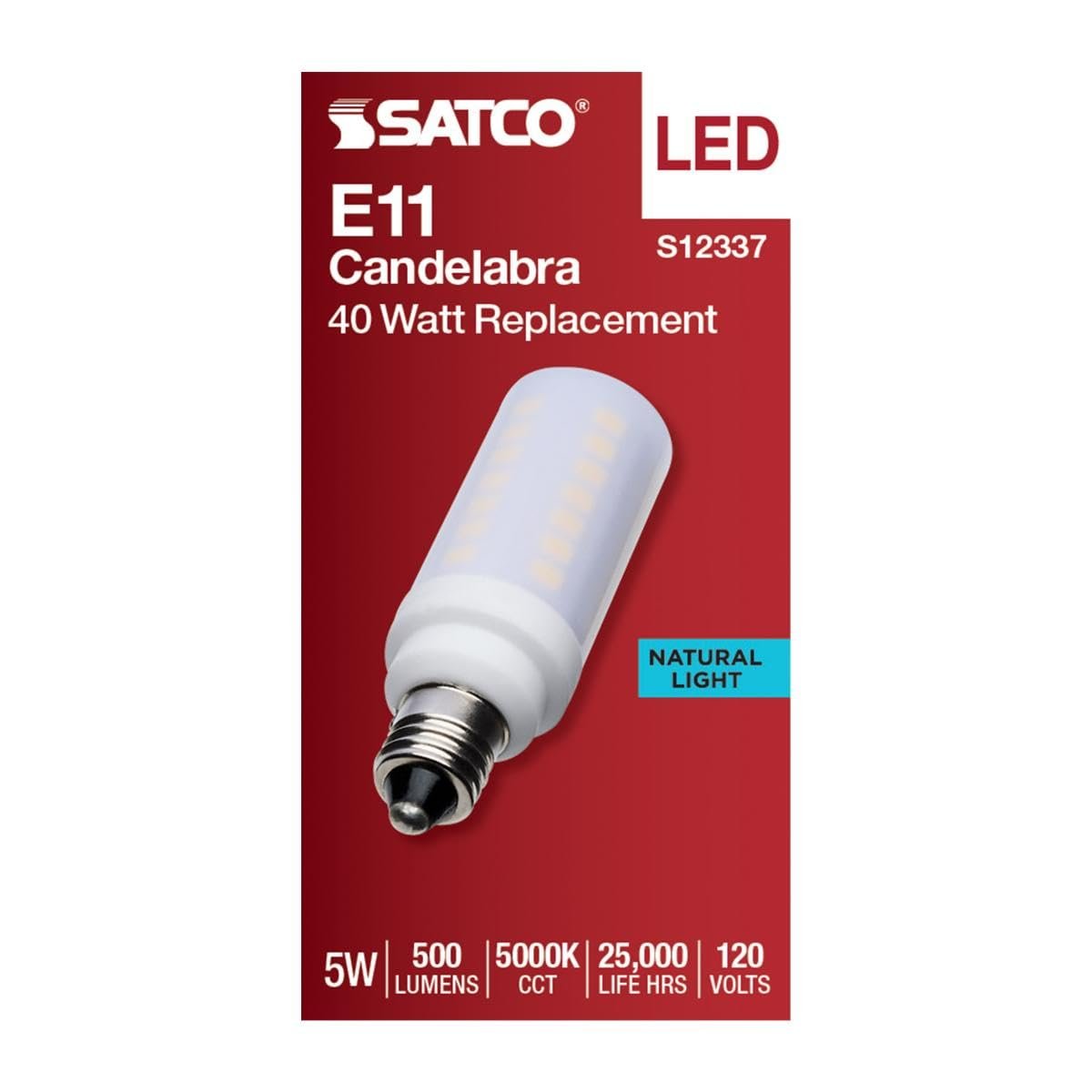Satco 5w T6 Led Mini Candelabra Bulb Frost Finish 5000k Natural Light 120 Volt Residential Commercial Indoor Enclosed Fixtures