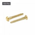 Uxcell Wood Screws M3 X 25mm Slotted Round Head Brass Self-tapping Screw 100 Pcs