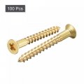 Uxcell Brass Wood Screws M3x25mm Phillips Flat Head Self Tapping Connector For Door Cabinet Wooden Furniture 100pcs