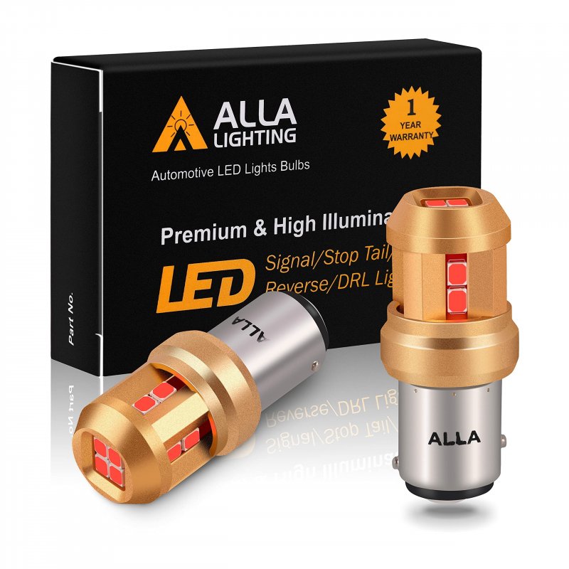 Alla Lighting Miniature 12v Bay15d Base 7528 1157 Led Bulbs Pure Red Super Bright Rear Turn Signal Brake Tail Lights Upgrade