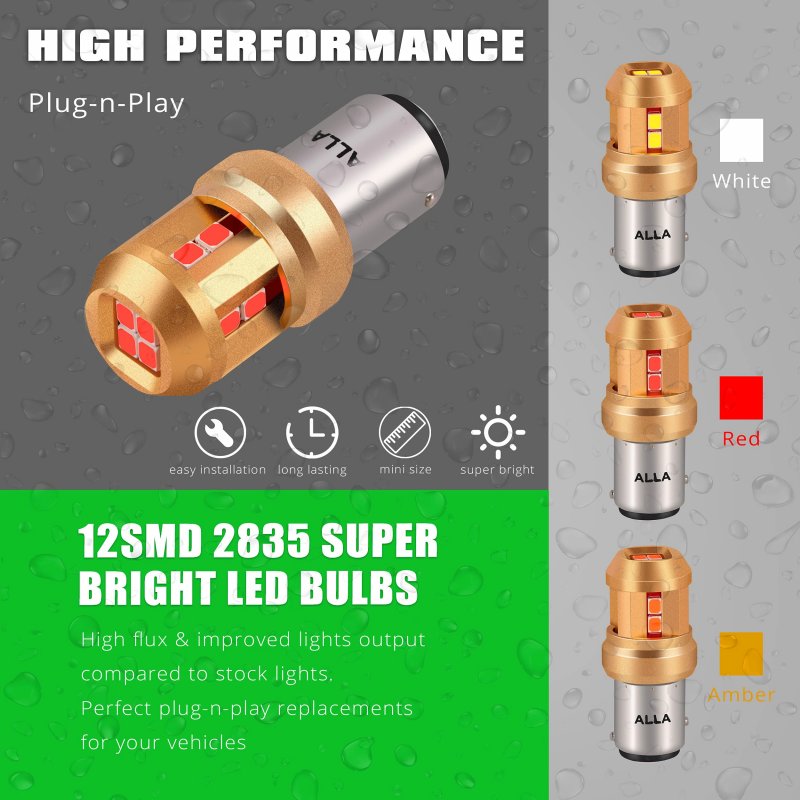 Alla Lighting Miniature 12v Bay15d Base 7528 1157 Led Bulbs Pure Red Super Bright Rear Turn Signal Brake Tail Lights Upgrade