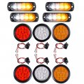 Astra Depot 4pcs Amber White Ultra Slim 4-led Warning Emergency Strobe Lights And 2 Red 4 Round 12-led Truck Trailer Tail Light 