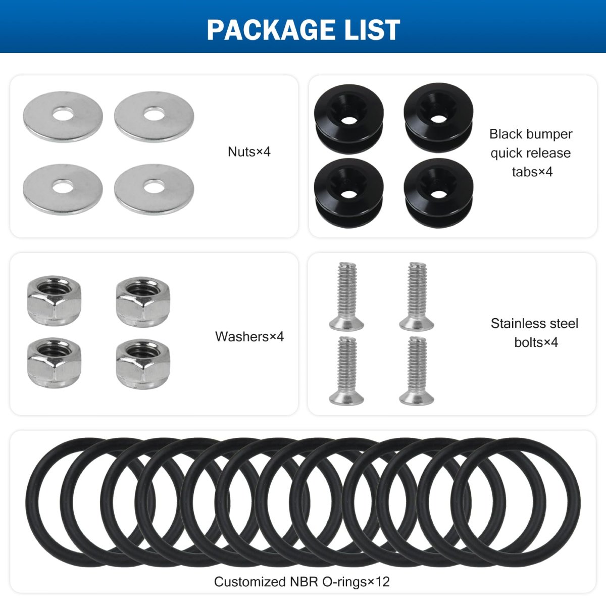 Grabote Universal Bumper Clips Front Rear Quick Release Kit Holders Compatible With Cars 4x Black Tabs And 12x Customized