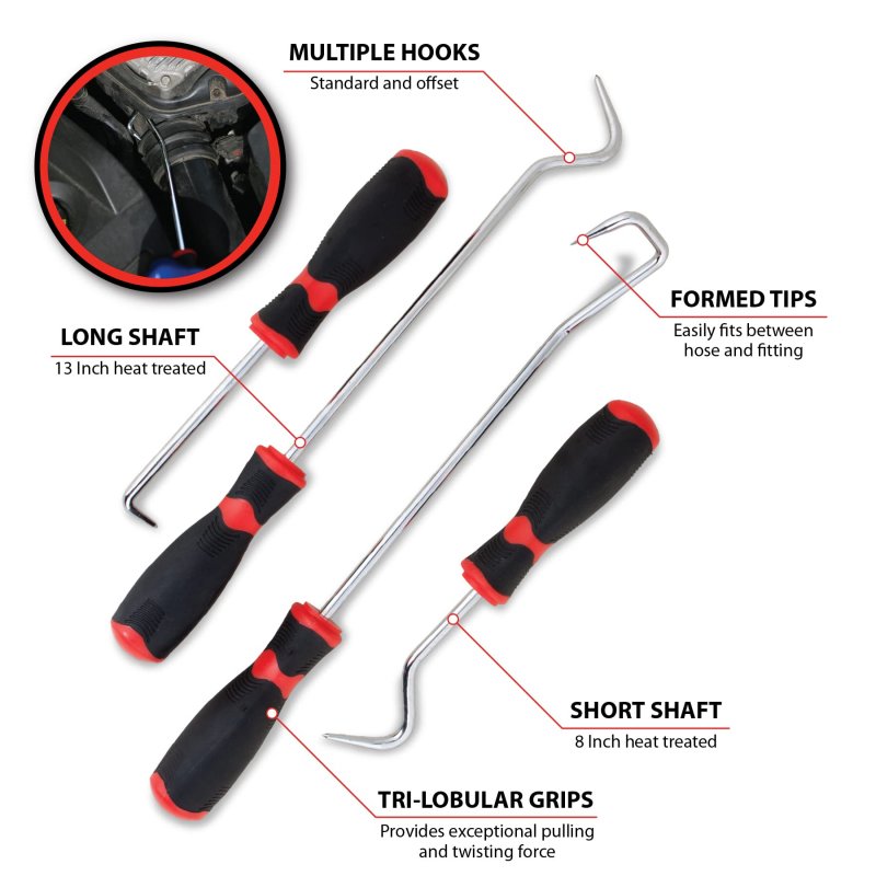 Performance Tool W943 13-inch Long And Short Shaft Hose Removal With Tri-lobular Grips Heat-treated Plated For Durability