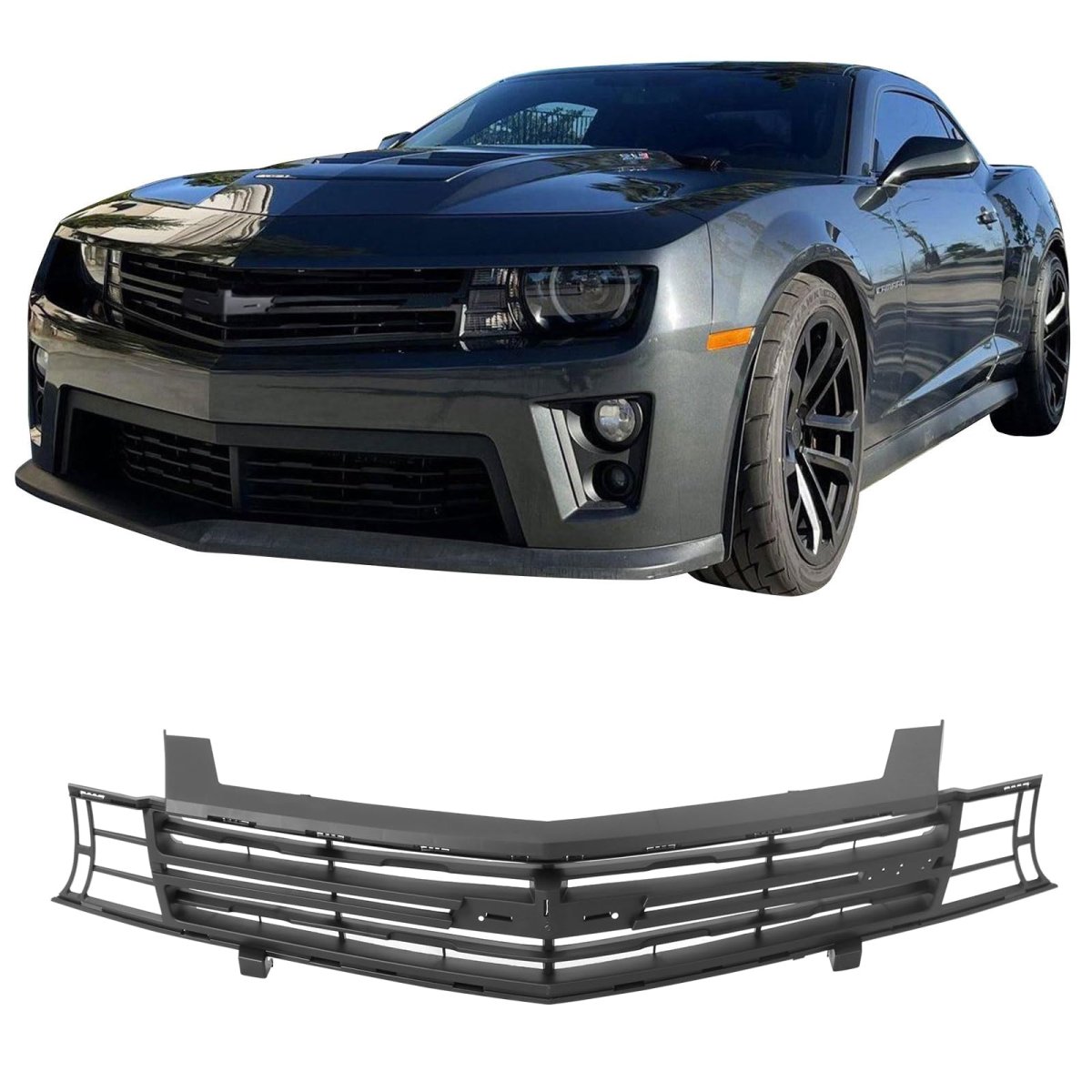 Ikon Motorsports Front Upper Grille For 2010-2013 Chevy Camaro Zl1 Style Unpainted Black Pp Radiator Mesh Grill Bodykits