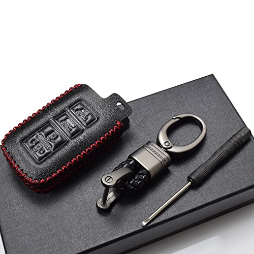 Vitodeco Toyota Genuine Leather Keyless Entry Remote Control Smart Case Cover With Key Chain For Corolla Camry Avalon Rav 4