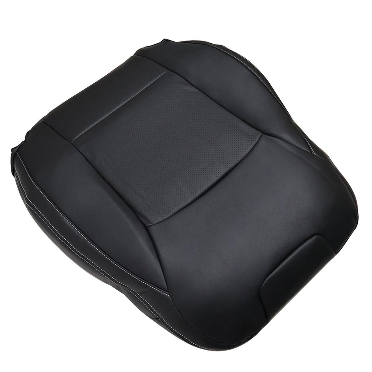 Driver Side Bottom And Top Lean Back Perforated Leather Seat Cover Black For Outback 2015 2016 2017 2018 2019 White Stitching