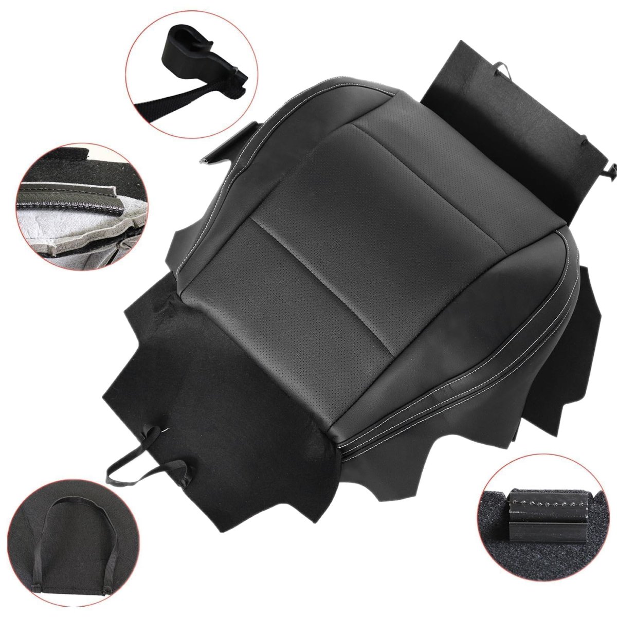 Driver Side Bottom And Top Lean Back Perforated Leather Seat Cover Black For Outback 2015 2016 2017 2018 2019 White Stitching