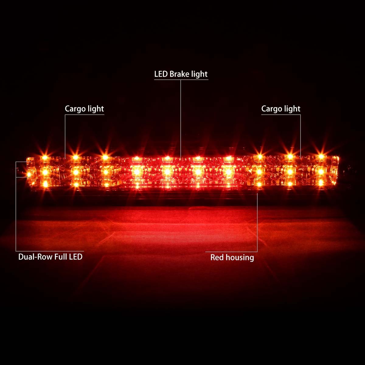 Auto Dynasty Driver And Passenger Side Chrome Housing Red Lens Full 20-led Tail Lights Bundle With High Mount Center Stop Third