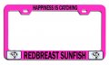 Happiness Is Catching Redbreast Sunfish Fishing Pink Metal License Plate Frame Tag Holder S92 