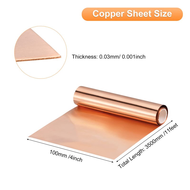 Copper Sheet Roll 3500mm X 100mm 0 03mm 99 9 Pure Strip Flashing Metal Foil Plate For Electricity Diy Projects Multiple Sizes