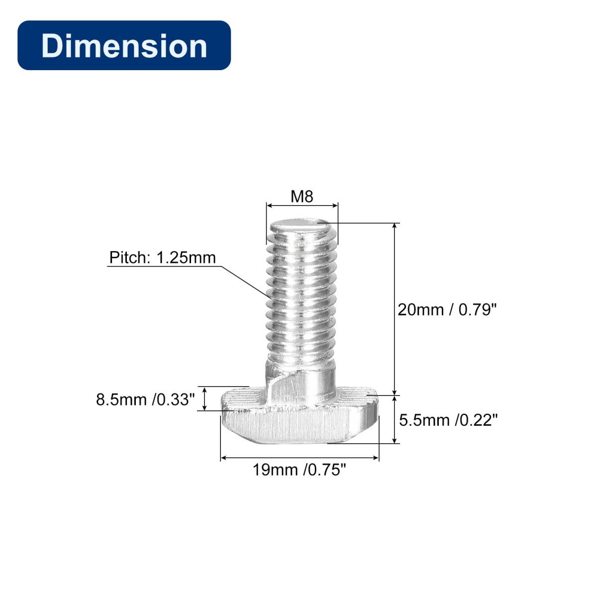 10pcs T-slot Bolts M8 X 20mm Hammer Head Bolt T Screw Drop-in Stud For 4545 Series Aluminum Extrusion Profile 304 Stainless