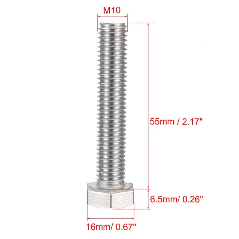 M10x55mm Hex Bolts 304 Stainless Steel Hexagon Screw Bolt 5pcs