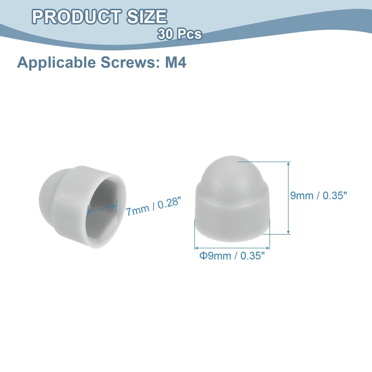 Nut Protection Cap 30pcs M4x7x9mm Plastic Hexagonal Screw Dome Acorn Hex Head Bolt Covers Waterproof Decorative Grey