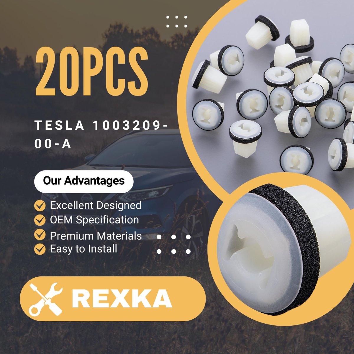 Rexka 20pcs License Plate Grommet Liftgate Trim Panel Screw Nut For Tesla 1003209-00-a Model S X Model3