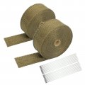 2 Roll 50 Feet Lava Titanium Basalt Exhaust Heat Wrap For Motorcycle Manifold Header Pipe Tape With Stainless Ties 