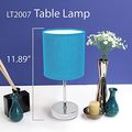 Simple Designs Lt2007-blu-2pk Chrome Mini Basic Table Lamp 2 Pack Set With Fabric Shades Blue 