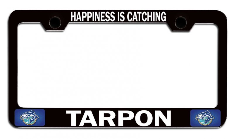Happiness Is Catching Tarpon Fishing Black Metal License Plate Frame Tag Holder W96