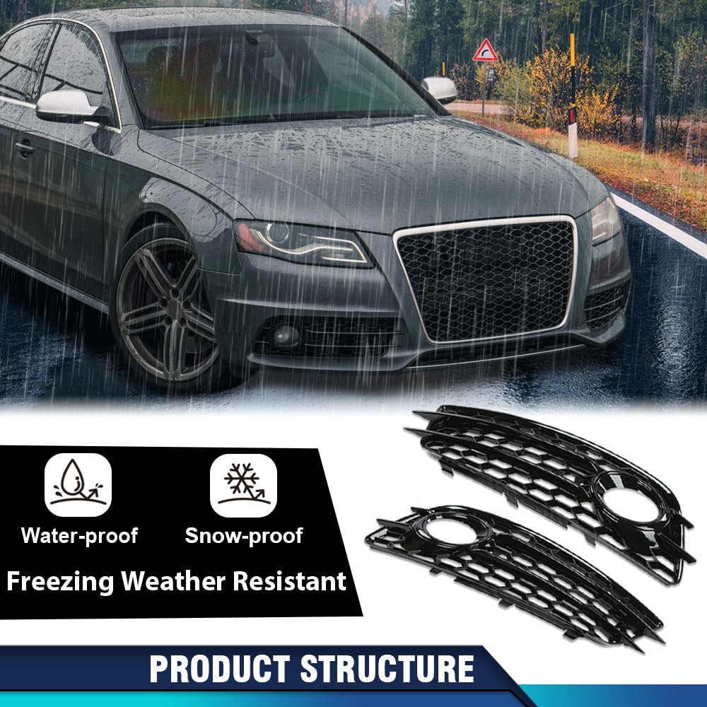 Fog Light Lamp Cover Grille Driver And Passenger Side For Audi A4 B8 S-line S4 Models 2008-2012 Not Fit Standard Bumper