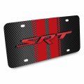 Ipick Image For Dodge Srt 3d Logo In Red On Stripe Black Carbon Fiber Look Premium Stainless Steel License Plate Design And