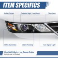 Auto Dynasty Factory Style Projector Headlight Lamp Compatible With Chevrolet Impala 2015-2019 Passenger Right Side Black