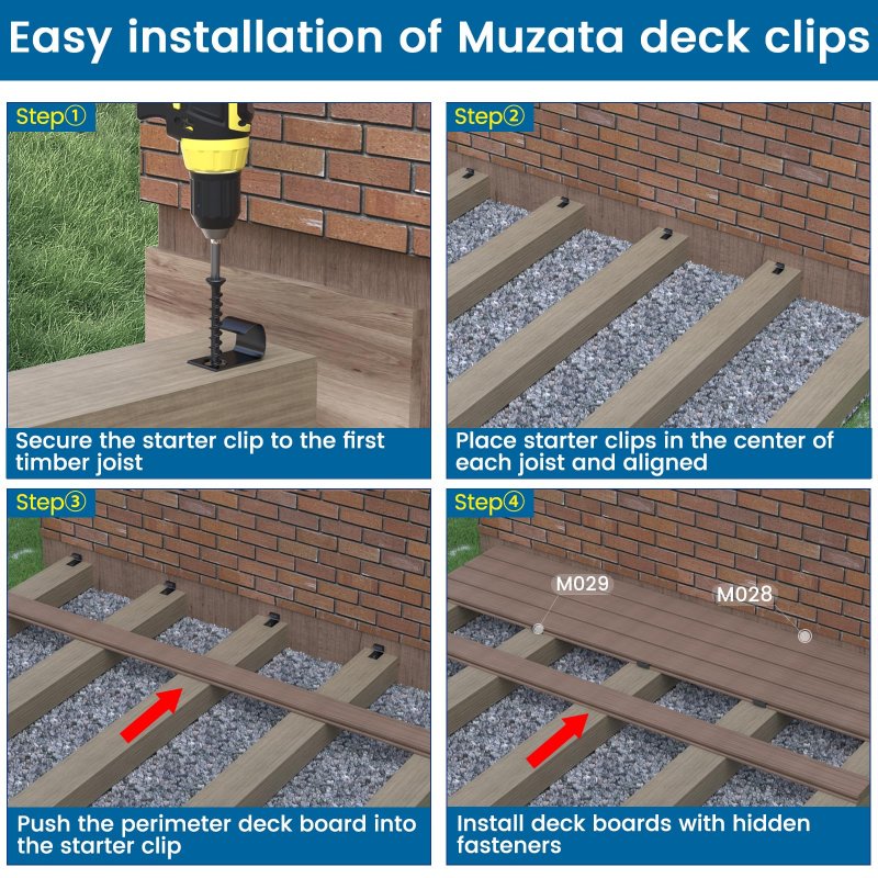 Muzata 500pcs Deck Fasteners Nylon Hidden Fastener Clips Compositeing T With Metal Screws For 250 Sq Ft Of Deck Boards M029