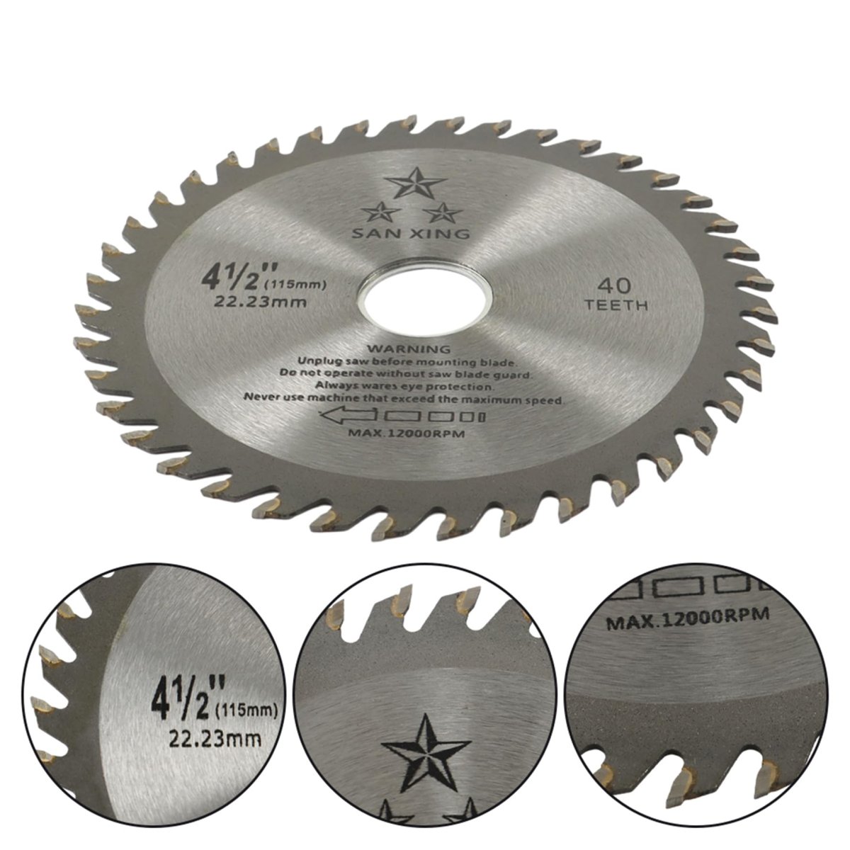 3 Pack 4 5 In Alloy Cutting Discs With 40 Tooth 7 8 Arbor For Wood And Composites