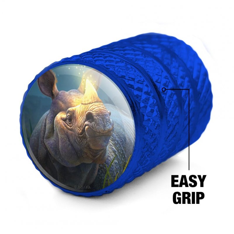 Rhino Glowing Horn Valve Stem Caps For Tire Rim Wheel Aluminum Blue