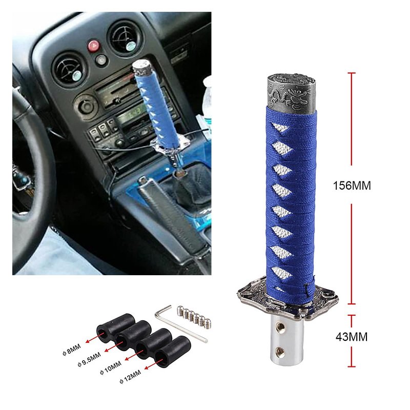 Ryanstar Gear Shift Knob Sword Knobs Katana Samural Lever Universal For Manual Cars Most Automatic With 4 Adapters Blue White