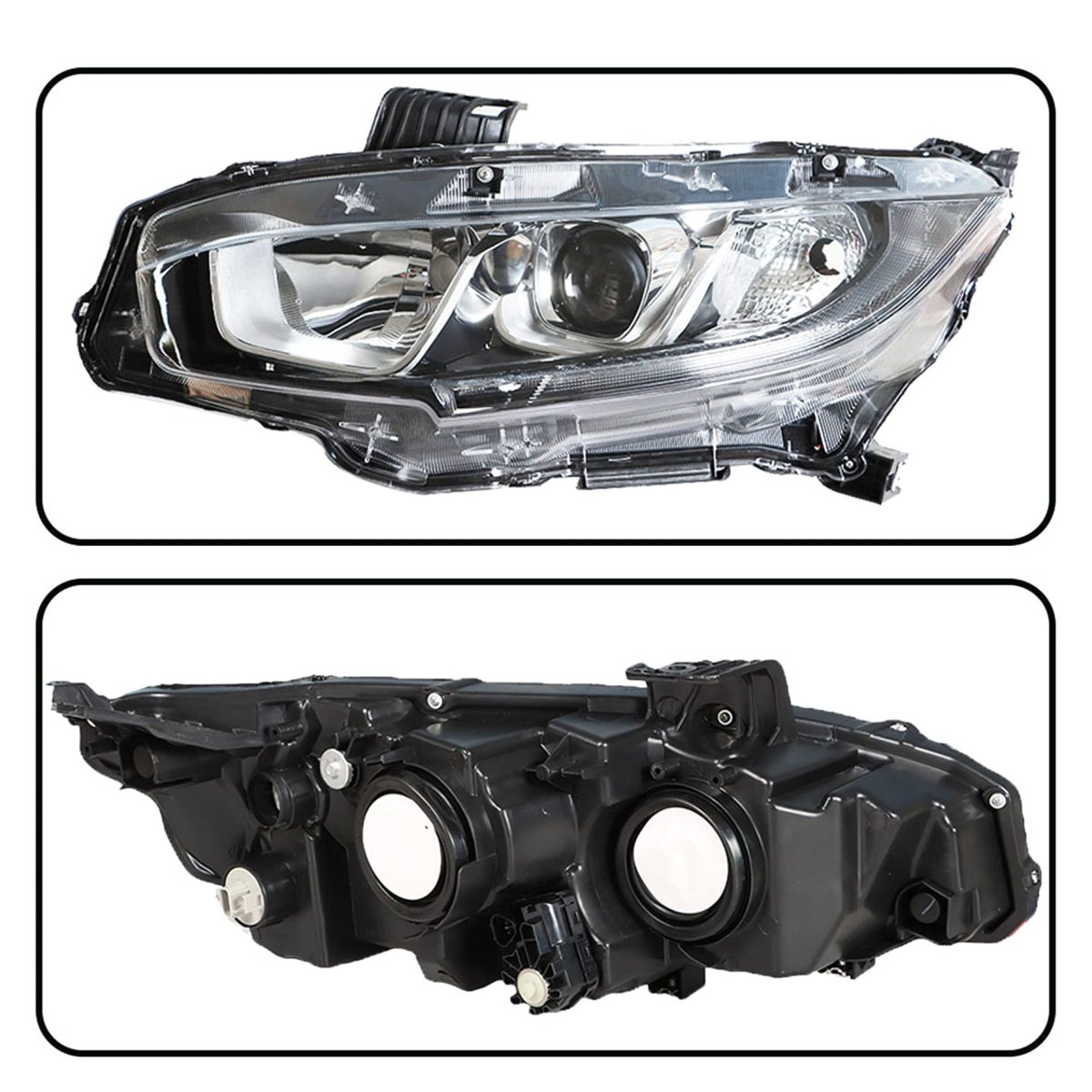 Headlight Assembly Driver Side Chrome Projector Replacement For C-ivic 2016 2017 2018 Halogen