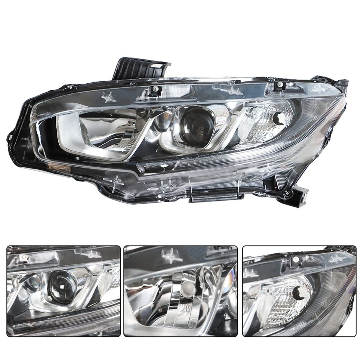 Headlight Assembly Driver Side Chrome Projector Replacement For C-ivic 2016 2017 2018 Halogen