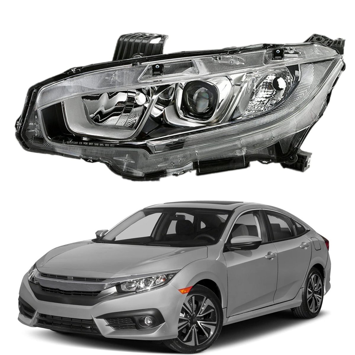 Headlight Assembly Driver Side Chrome Projector Replacement For C-ivic 2016 2017 2018 Halogen