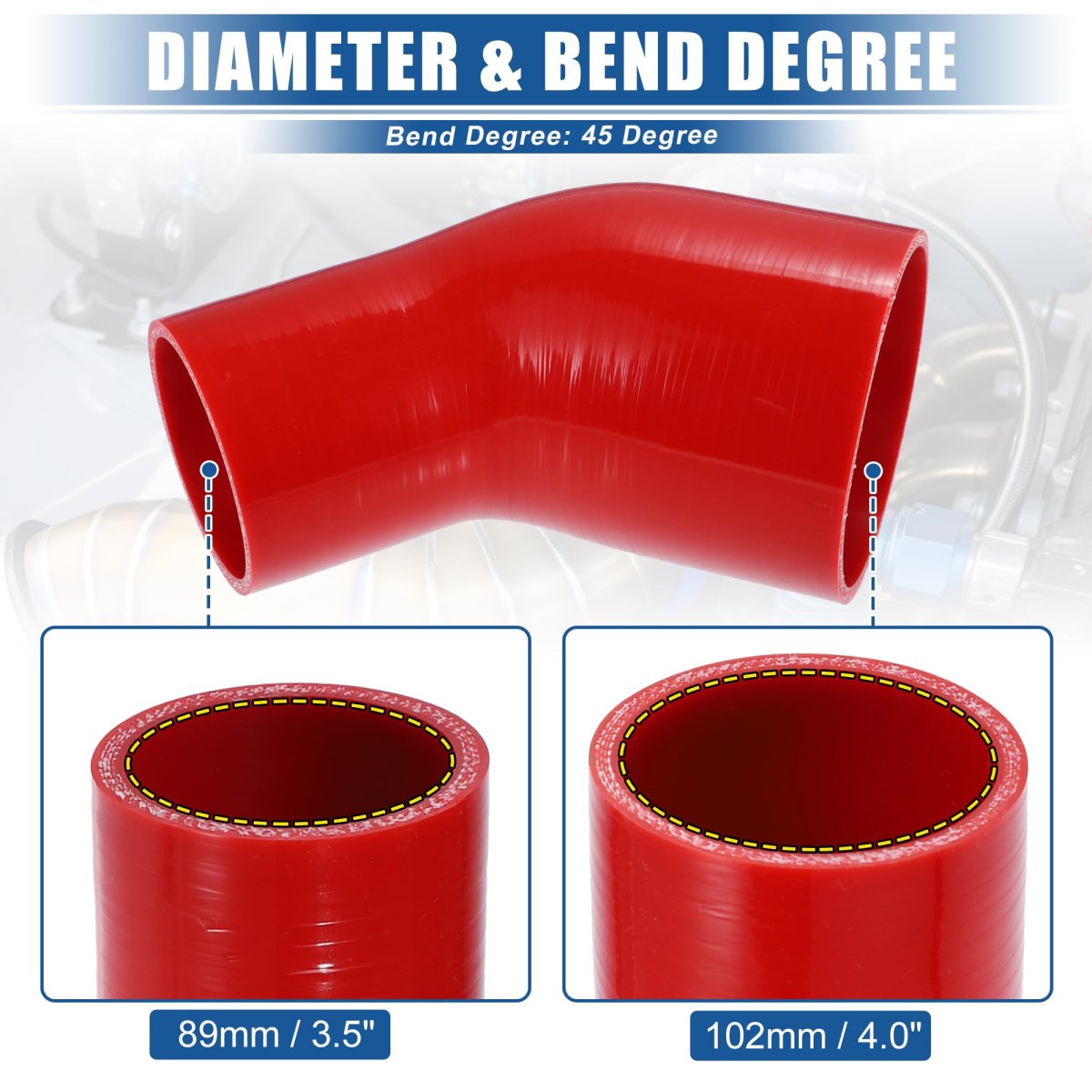 1 Set 45 Degree 3 5 Inch To 4 0 Id 4ply Car Elbow Reducer Silicone Hose Coupler Intercooler Tube Intake Piping With Clamps Red