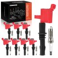 Red Set Of 16 Ignition Coil Pack And Iridium Spark Plugs For Ford F-150 F-250 F-350 Super Duty Explorer Mustang Expedition