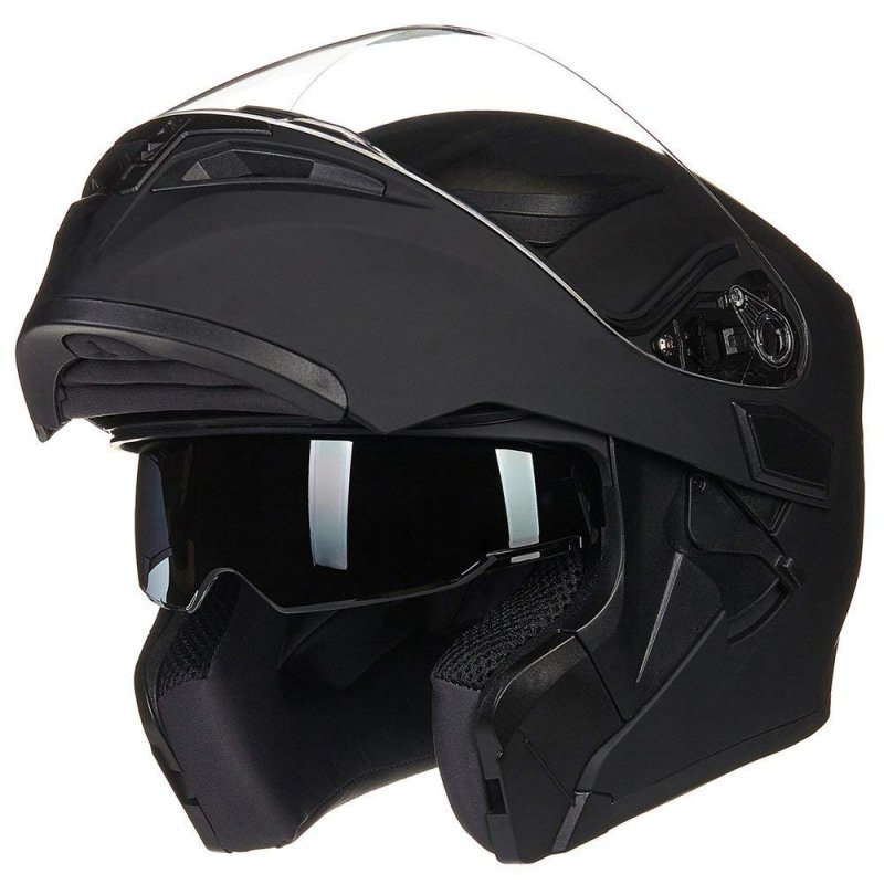 Motorcycle Dual Visor Flip Up Modular Full Face Helmet Dot Model Ilm-902 Matte Black Medium Hard Abs Shell With Removable Liner