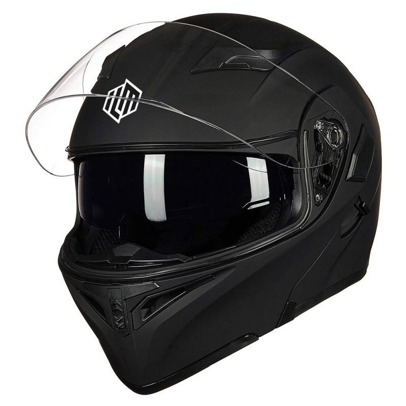 Motorcycle Dual Visor Flip Up Modular Full Face Helmet Dot Model Ilm-902 Matte Black Medium Hard Abs Shell With Removable Liner