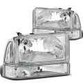 Compatible With Ford Super Duty 1st Gen Pair Of Chrome Housing Clear Corner Headlight Red Lens Led 3rd Brake Light