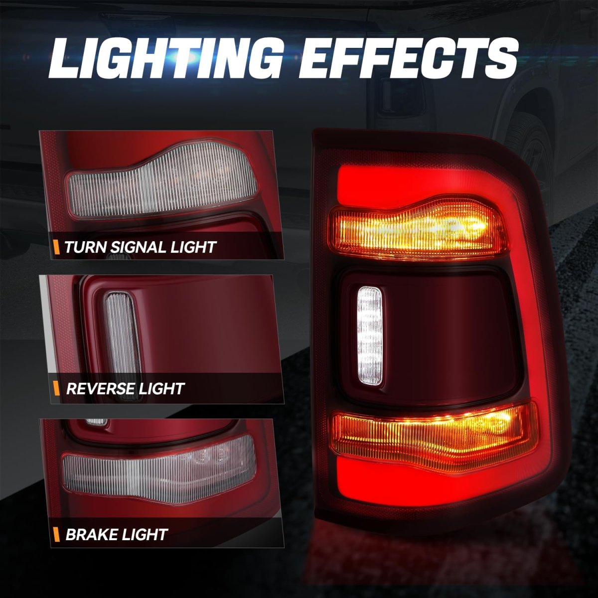 Led Drl Rear Tail Light Assembly For 2019 2024 Ram 1500 Passenger Right Side Chrome Housing Red Lens Fits Models Without Blind