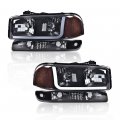 G-plus Led Drl Headlights Compatible With 1999-2007 Gmc Sierra 1500 2001-2007 Hd Bumper Headlamp Smokya Lensa A Black Housinga
